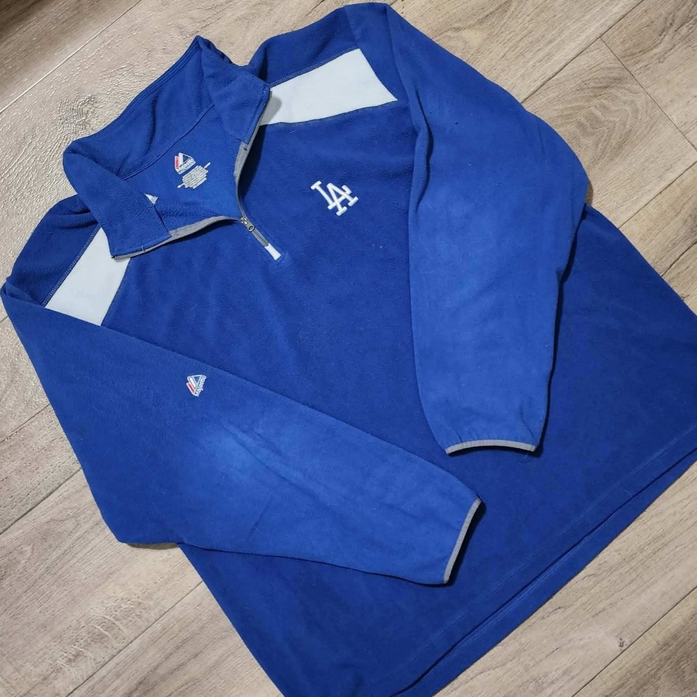 Majestic Los Angeles Dodgers Fleece Pullover Mens‎ 2XL Blue 1/4 Zip Jacket MLB